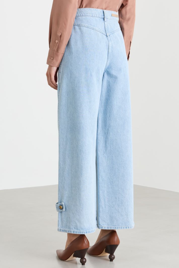 Wide-leg jeans with tabs at the hem - LIGHT BLUE - Intrend - 4