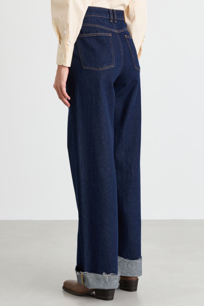 Wide-leg jeans with turn-ups - BLUE - Intrend - 4