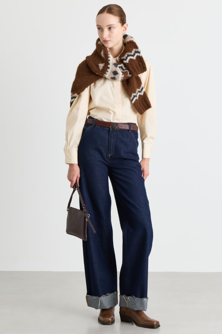 Wide-leg jeans with turn-ups - BLUE - Intrend