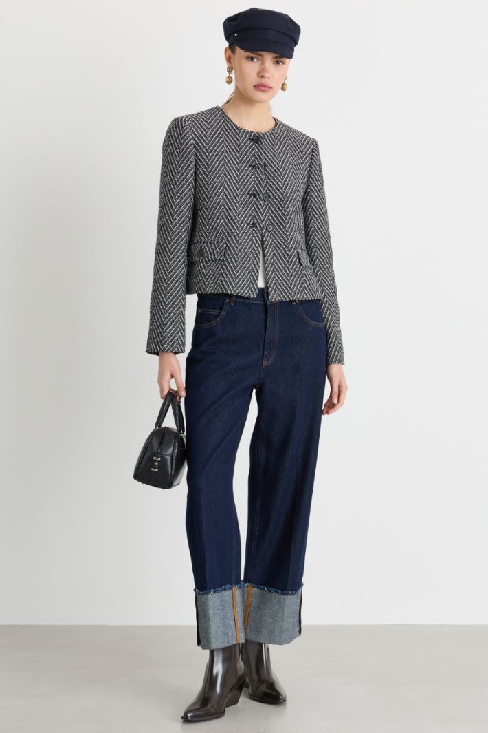 Cropped turn-up jeans - BLUE - Intrend
