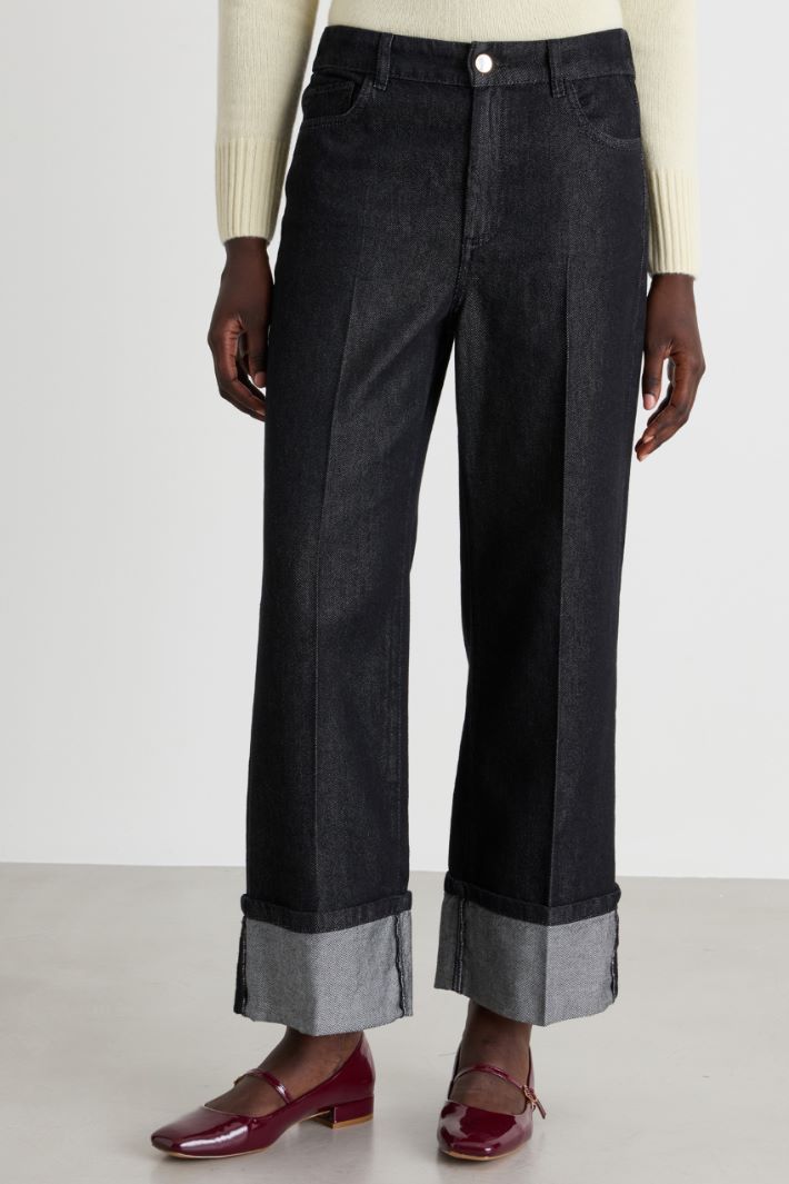 Jeans dritto con risvolto alto - NERO - Intrend - 2