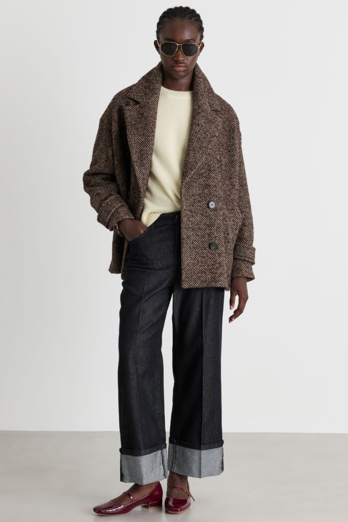 Jeans dritto con risvolto alto - NERO - Intrend
