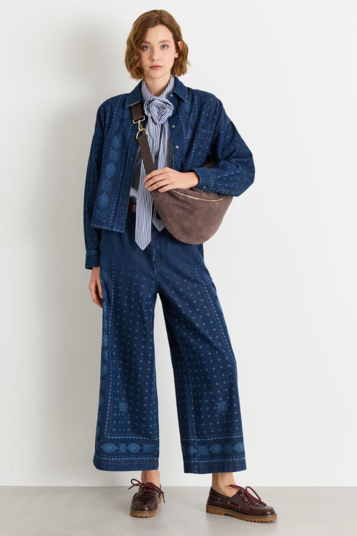 Wide-leg lasered jeans - BLUE - Intrend