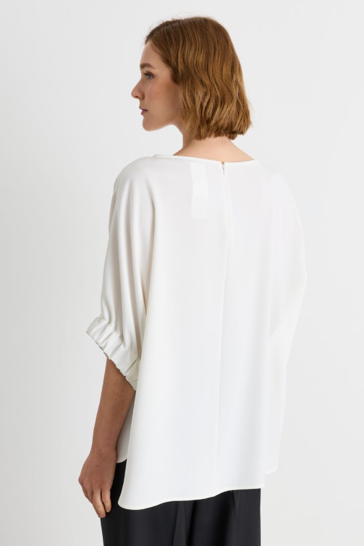 Wide-sleeve cady blouse - WHITE - Intrend - 4