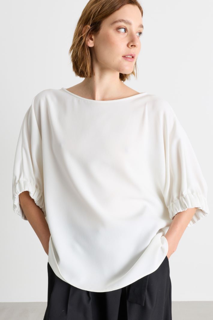 Wide-sleeve cady blouse - WHITE - Intrend - 3