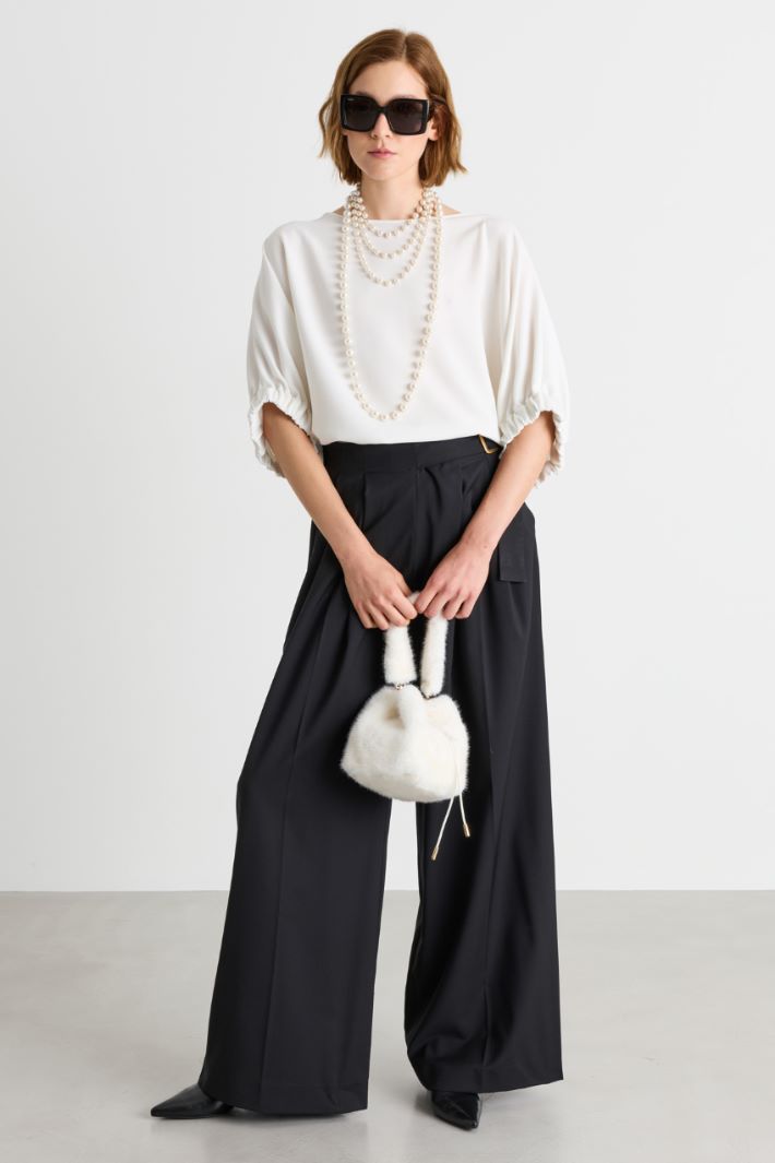 Wide-sleeve cady blouse - WHITE - Intrend