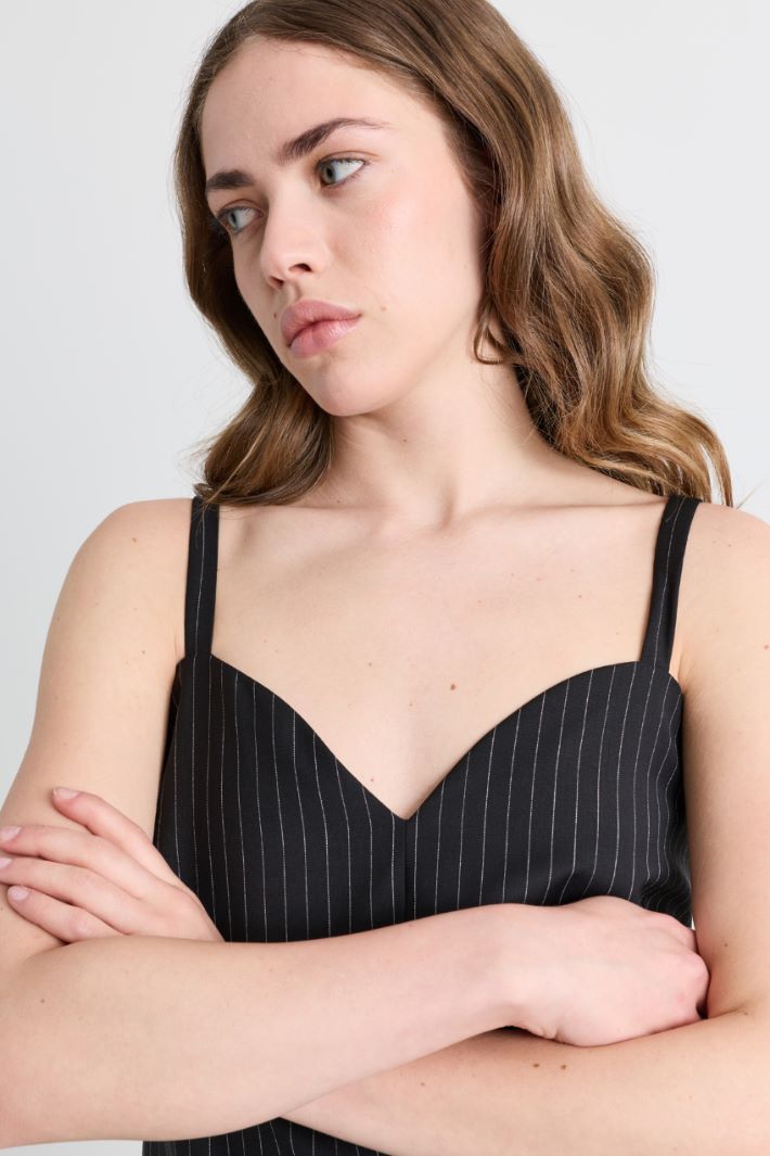 Pinstripe wool canvas dress - BLACK - Intrend - 3