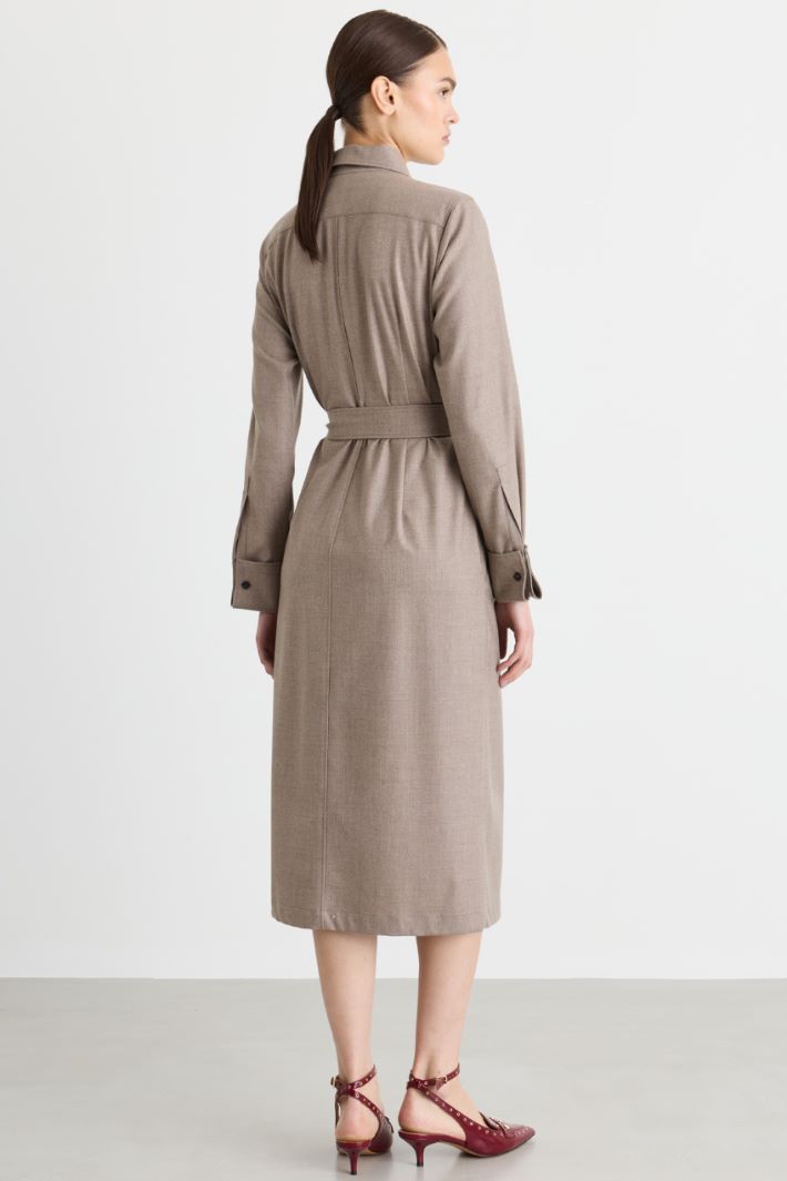 Straight-Cut Foulé Dress - BEIGE - Intrend - 4