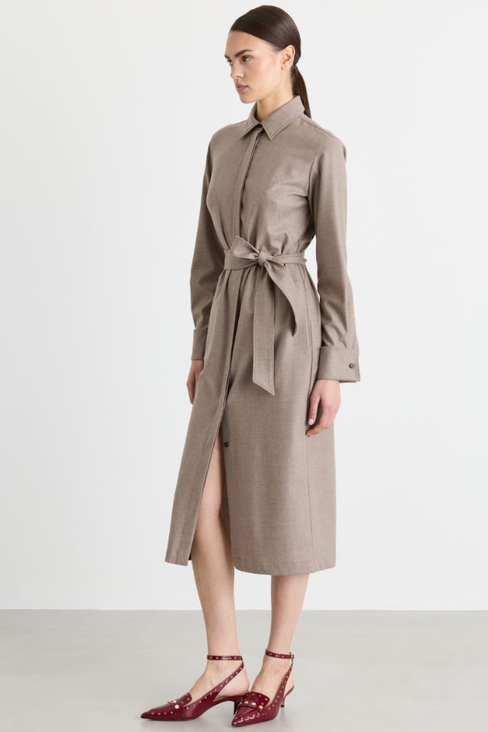 Straight-Cut Foulé Dress - BEIGE - Intrend - 2