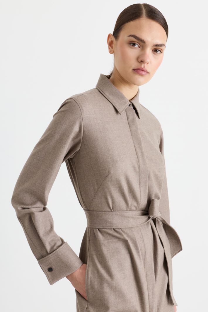 Straight-Cut Foulé Dress - BEIGE - Intrend - 3