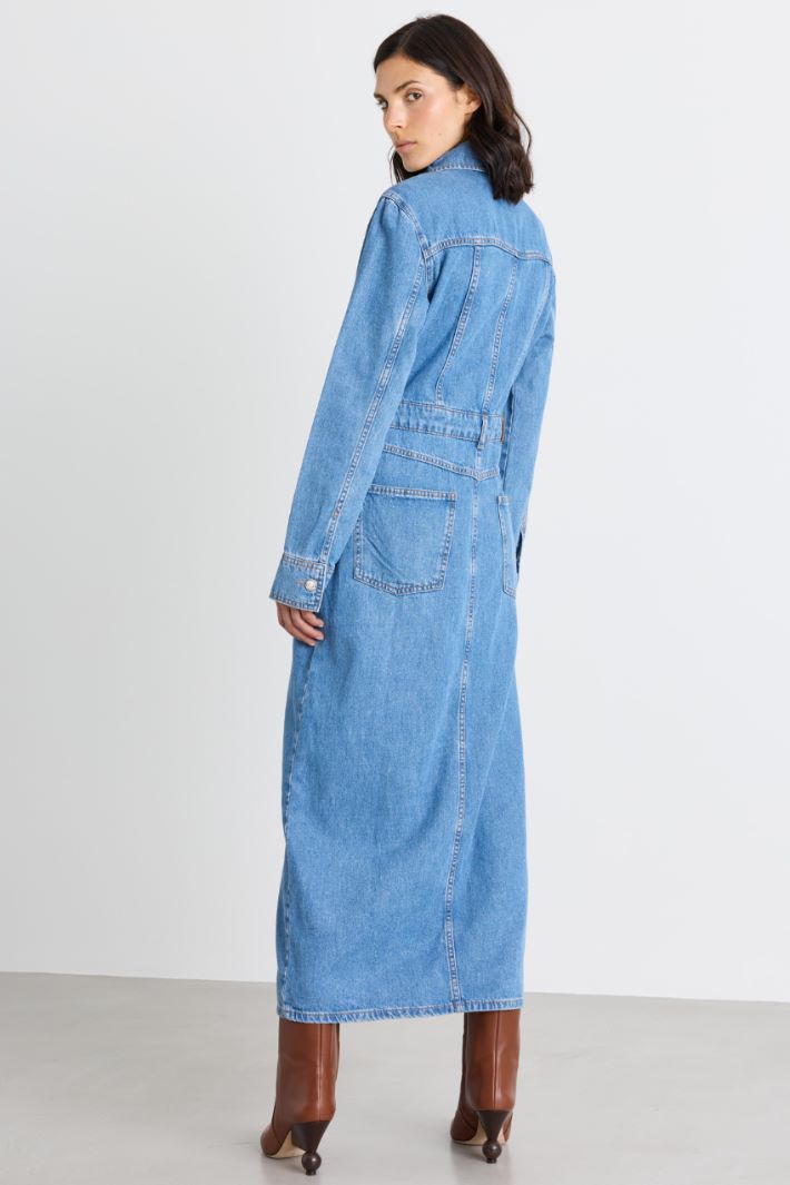 Lightweight Denim Shirt Dress - LIGHT BLUE - Intrend - 4