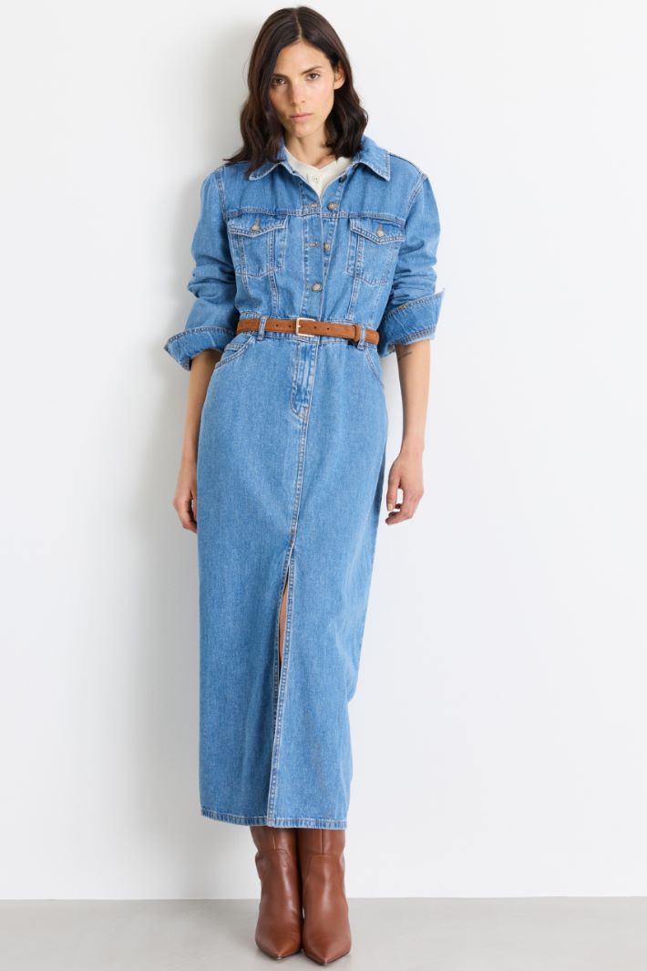 Lightweight Denim Shirt Dress - LIGHT BLUE - Intrend - 2