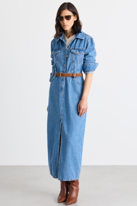 Lightweight Denim Shirt Dress - Intrend