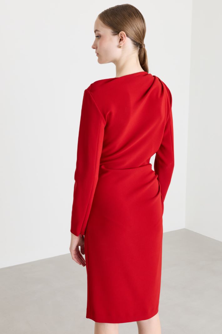 Asymmetric draped midi dress - RED - Intrend - 4