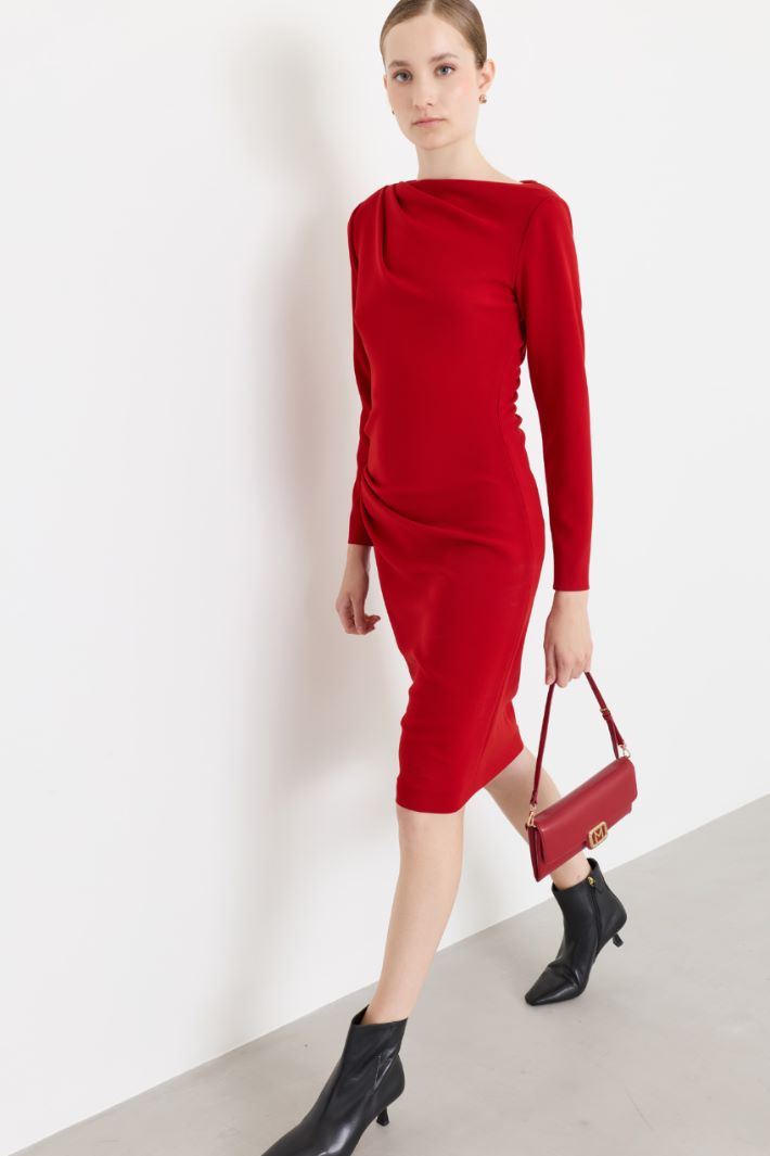 Asymmetric draped midi dress - RED - Intrend - 2