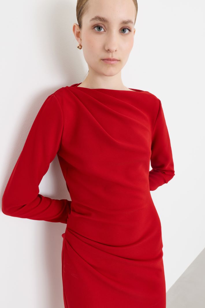 Asymmetric draped midi dress - RED - Intrend - 3