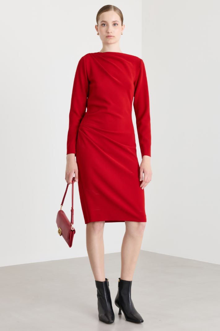 Asymmetric draped midi dress - RED - Intrend
