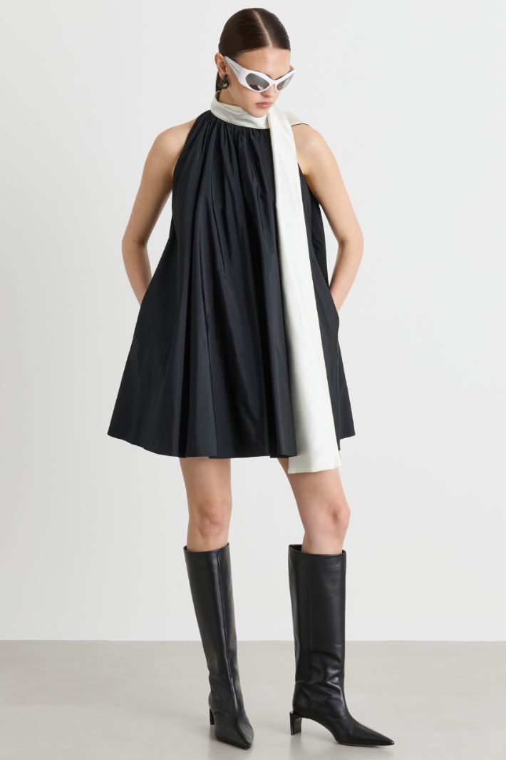 Taffeta dress with bow - BLUE - Intrend