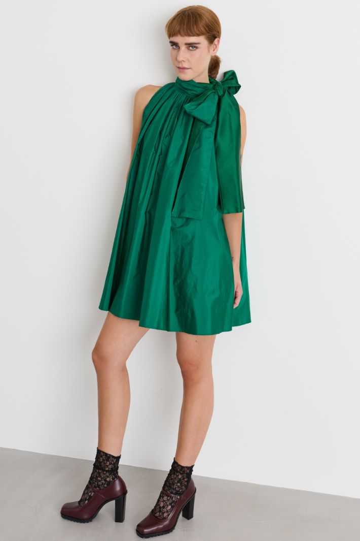 Taffeta dress with bow - GREEN - Intrend - 2