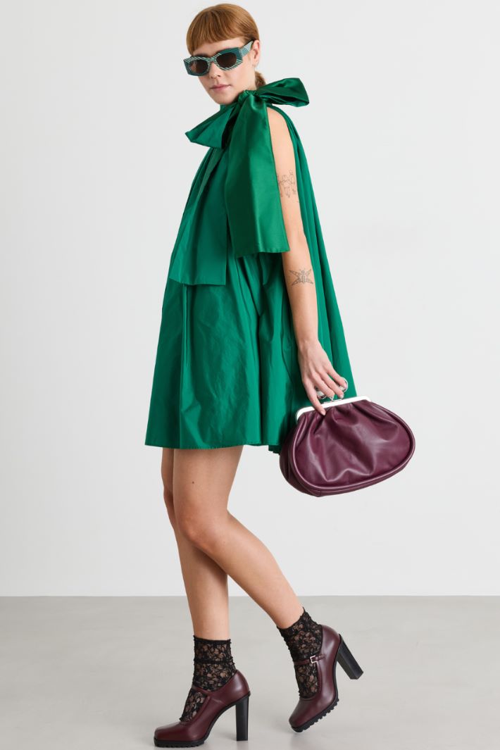 Taffeta dress with bow - GREEN - Intrend