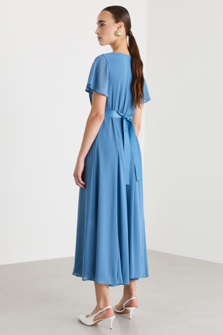 Georgette dress with jewel-embellished belt - LIGHT BLUE - Intrend - 4