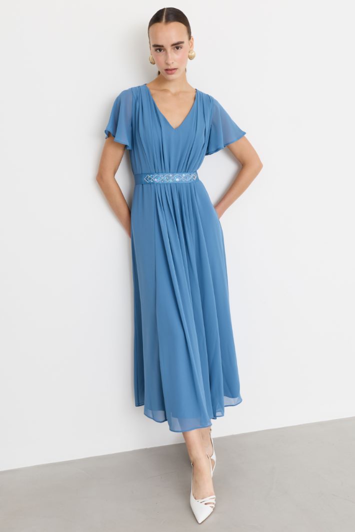 Georgette dress with jewel-embellished belt - LIGHT BLUE - Intrend - 2