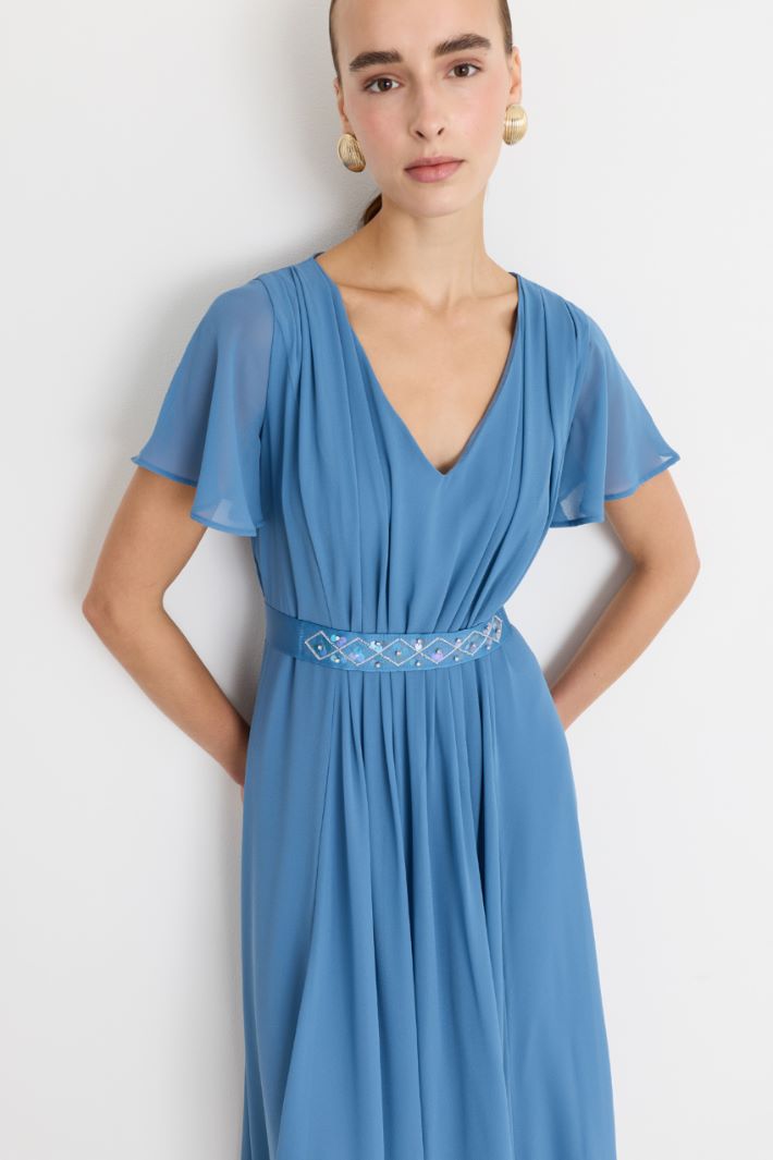 Georgette dress with jewel-embellished belt - LIGHT BLUE - Intrend - 3