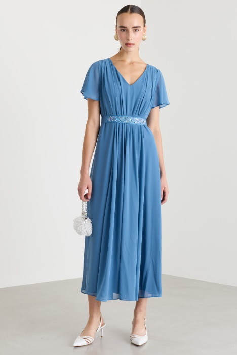 Georgette dress with jewel-embellished belt - Intrend