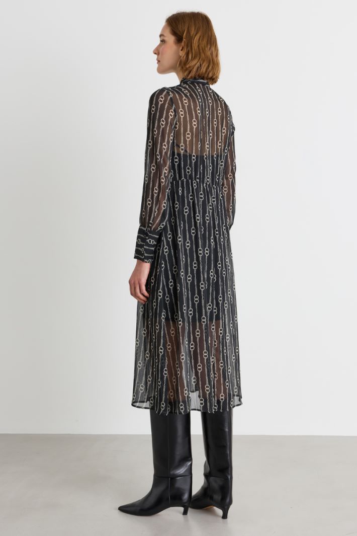 Printed crepon shirt dress - BLACK - Intrend - 4