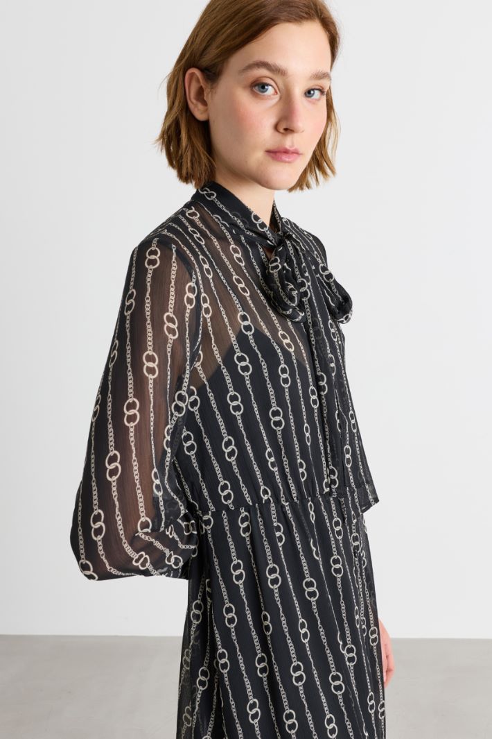 Printed crepon shirt dress - BLACK - Intrend - 3