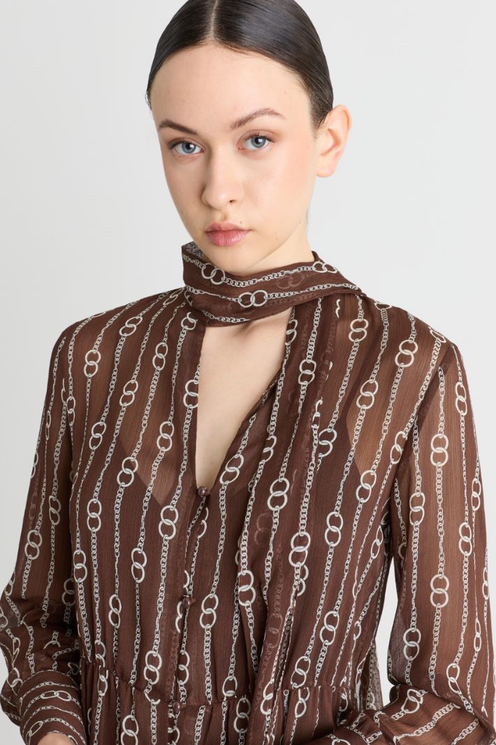 Printed crepon shirt dress - BROWN - Intrend - 3