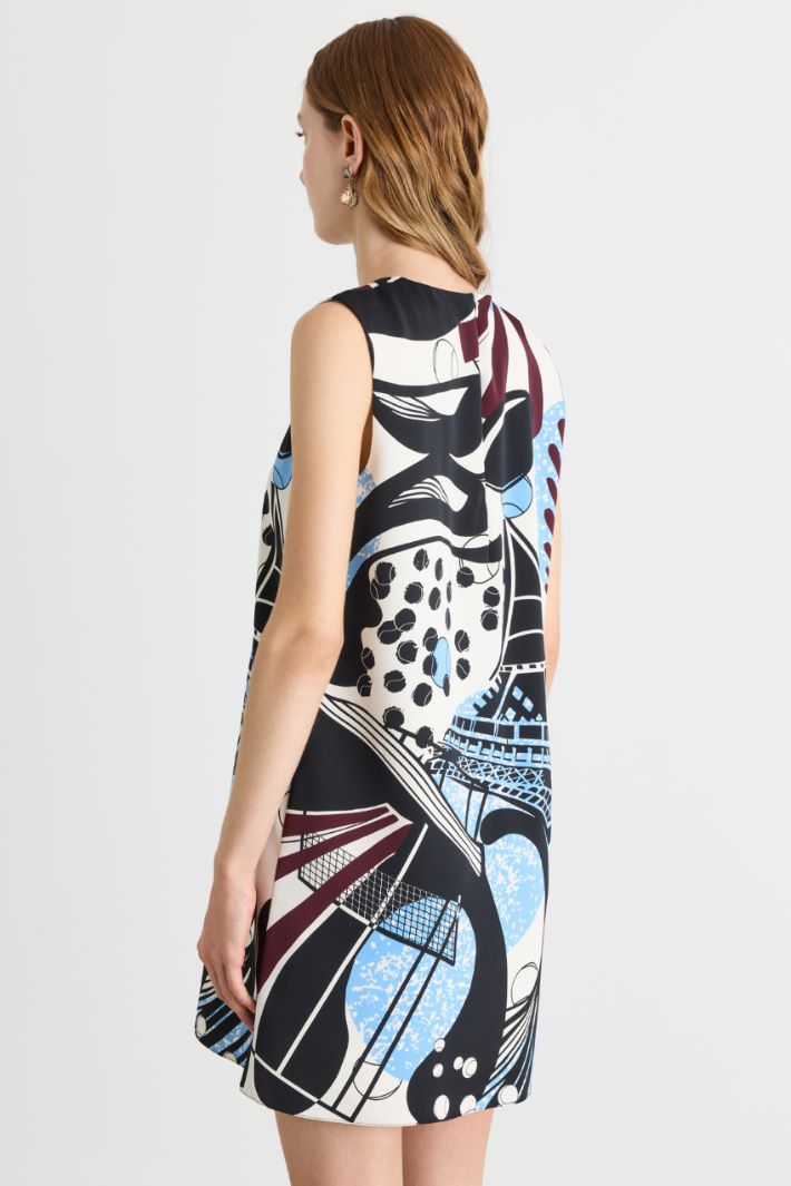 Oversized print sleeveless dress - BLACK WHITE LIGHT BLUE - Intrend - 4