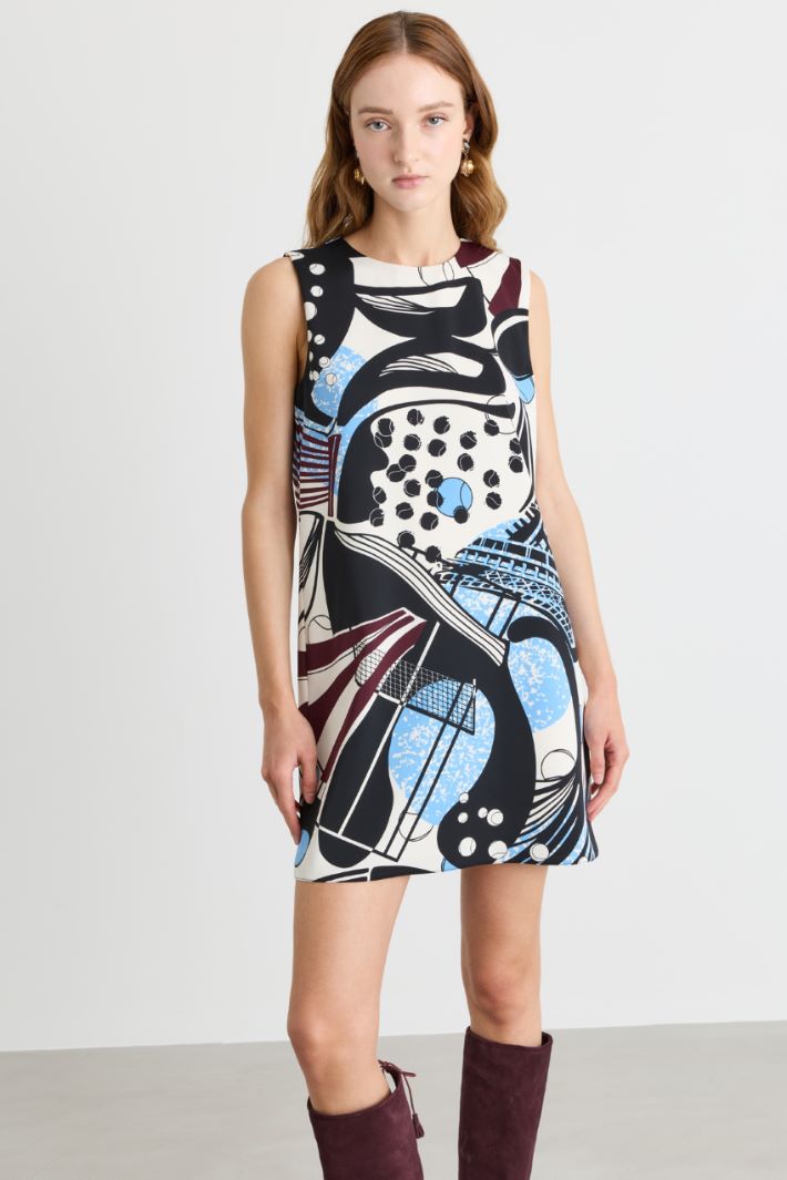 Oversized print sleeveless dress - BLACK WHITE LIGHT BLUE - Intrend - 2