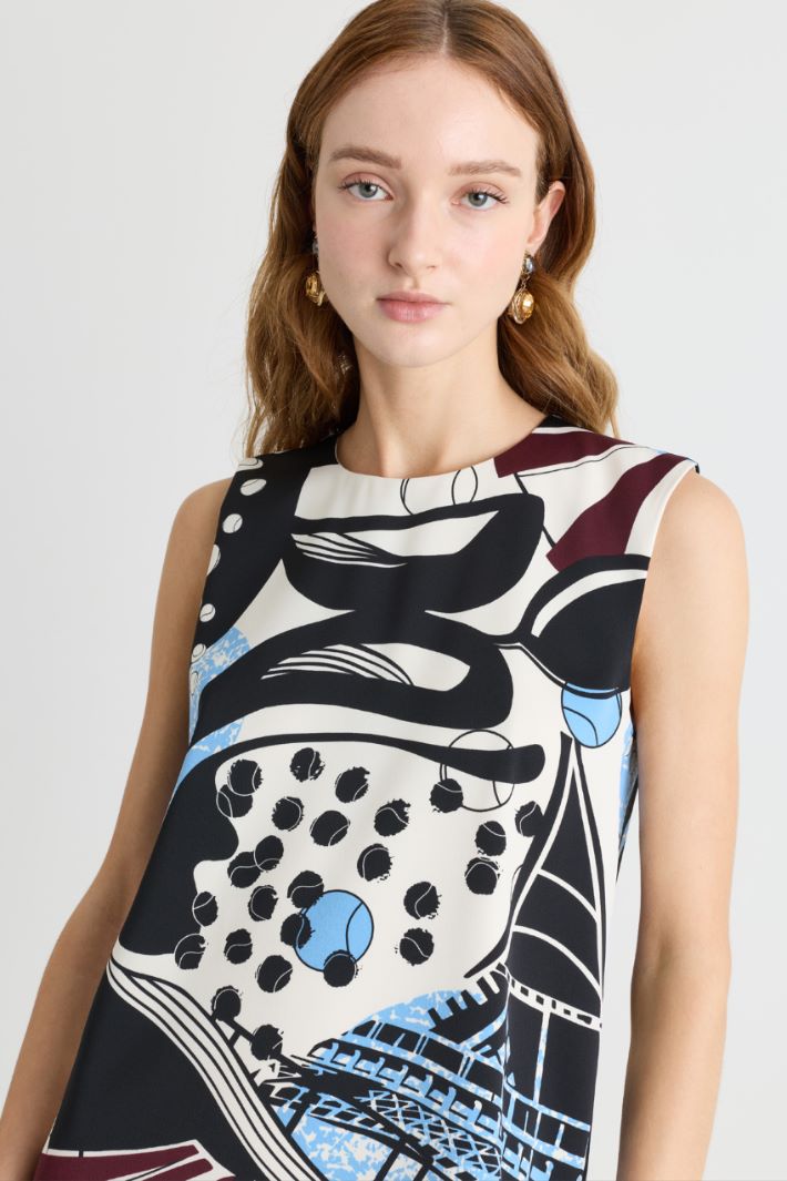 Oversized print sleeveless dress - BLACK WHITE LIGHT BLUE - Intrend - 3