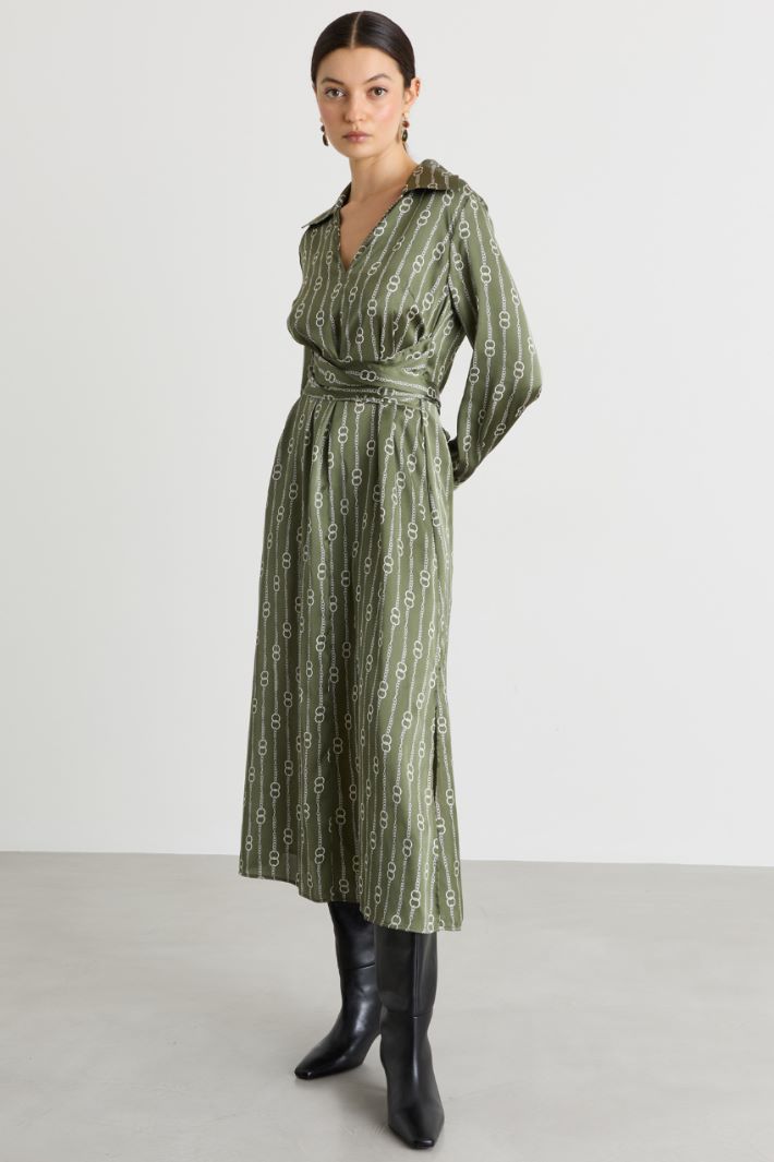 Patterned satin midi dress - GREEN - Intrend - 2