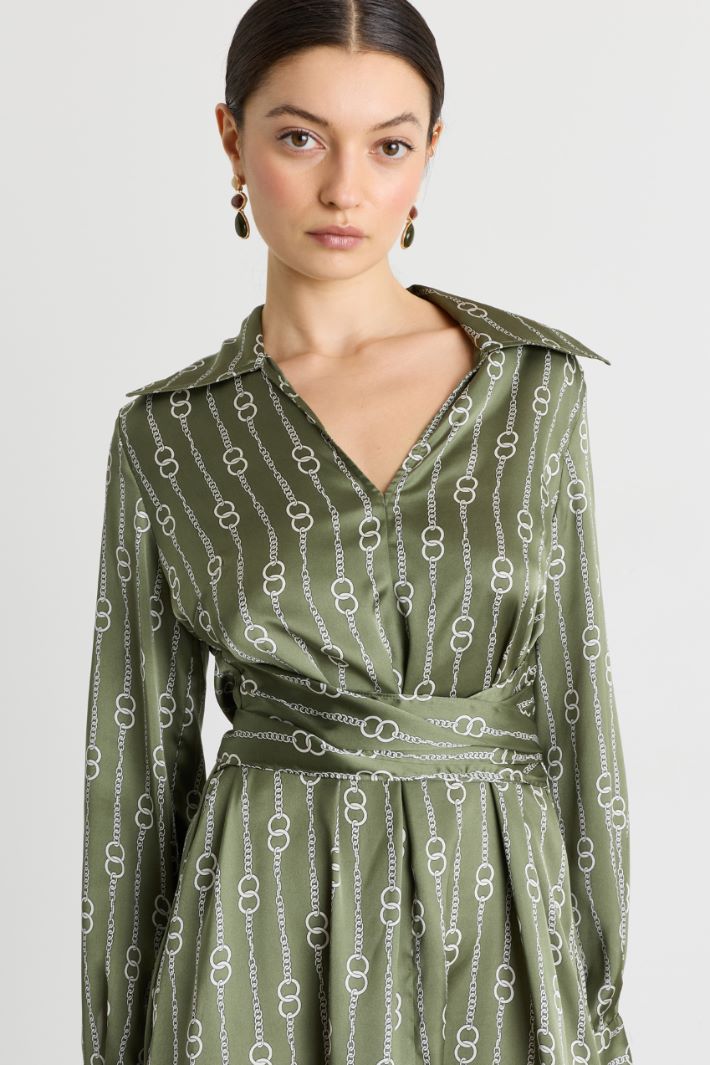 Patterned satin midi dress - GREEN - Intrend - 3