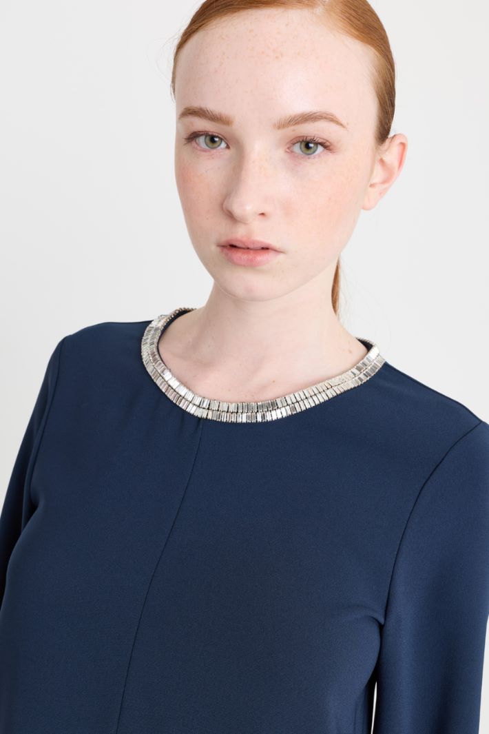 Rhinestone-embellished cady dress - BLUE - Intrend - 3