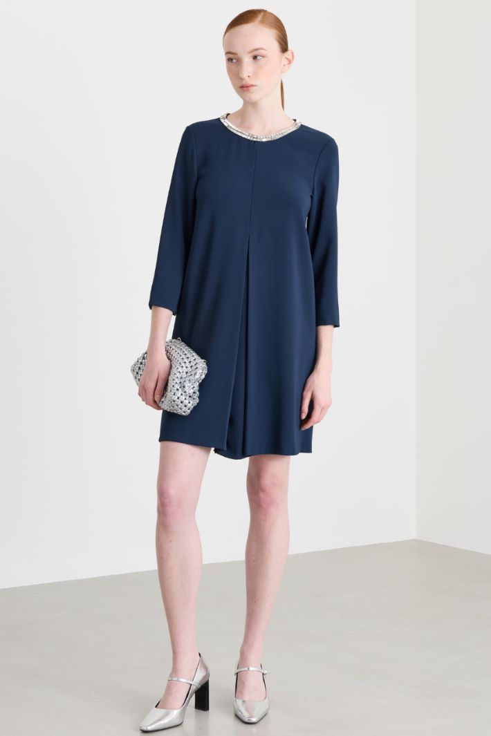 Rhinestone-embellished cady dress - BLUE - Intrend