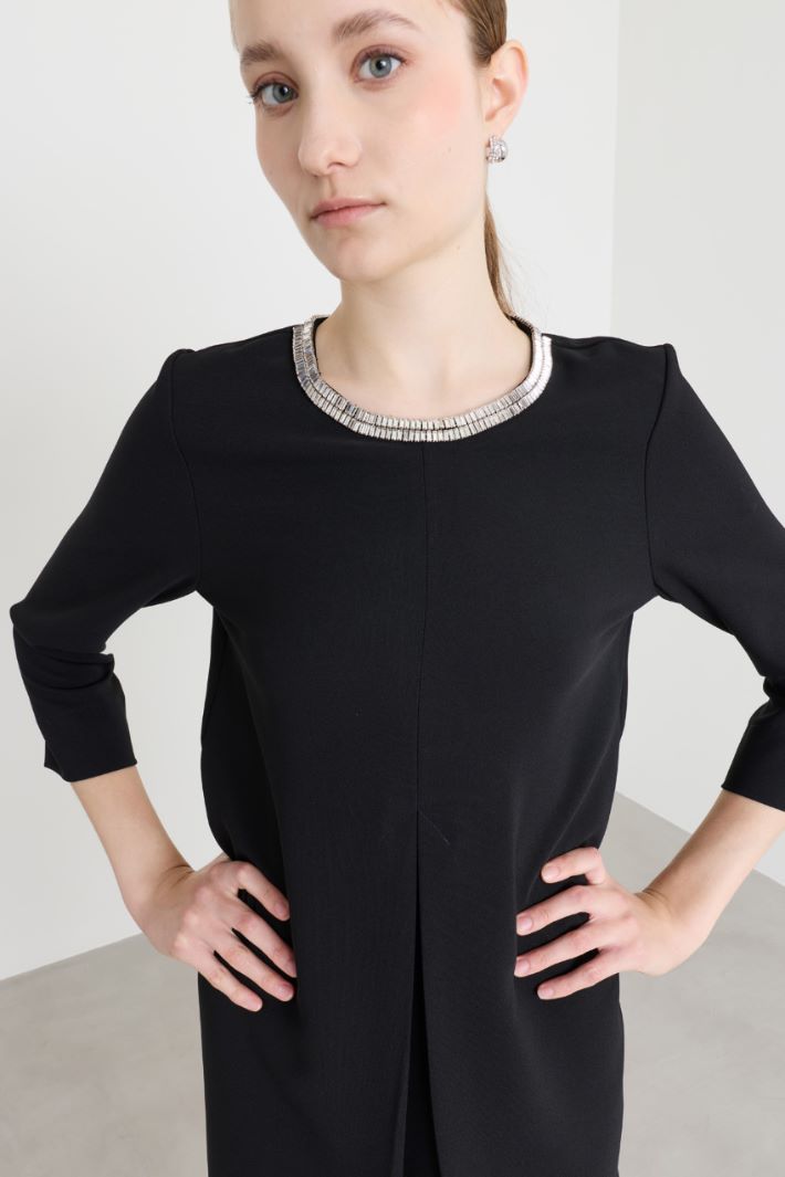 Rhinestone-embellished cady dress - BLACK - Intrend - 3