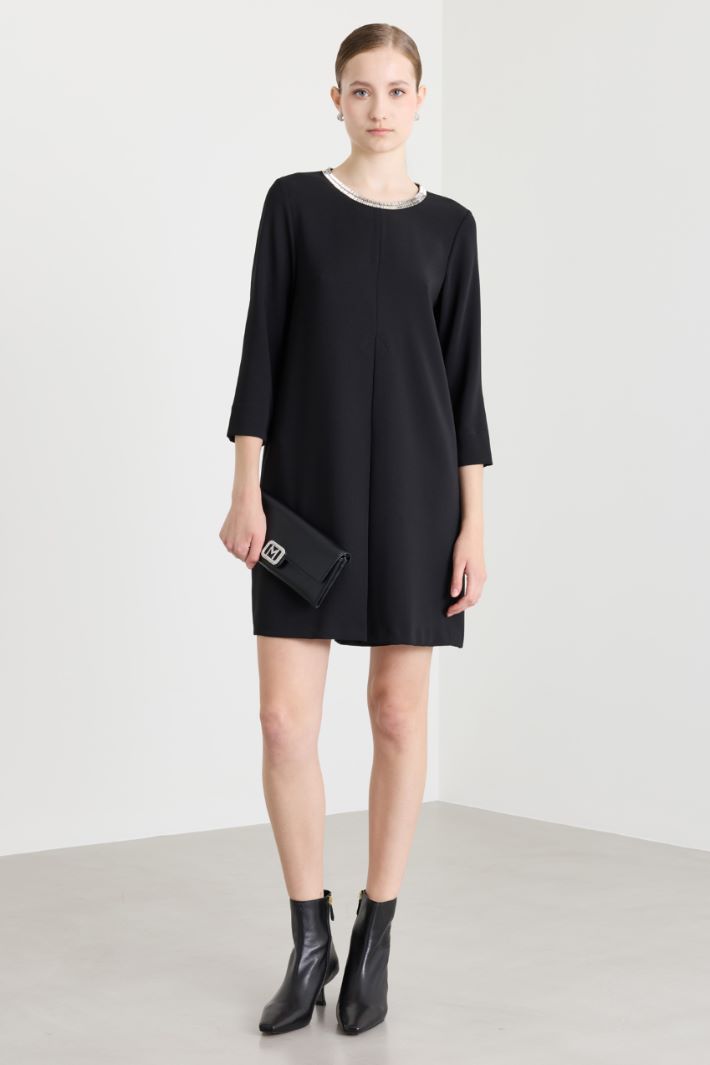 Rhinestone-embellished cady dress - BLACK - Intrend