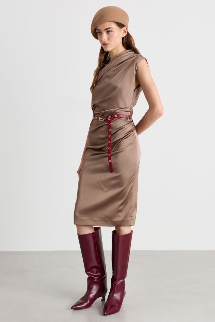 Stretch satin midi dress - CAMEL - Intrend