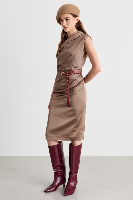 Stretch satin midi dress - Intrend