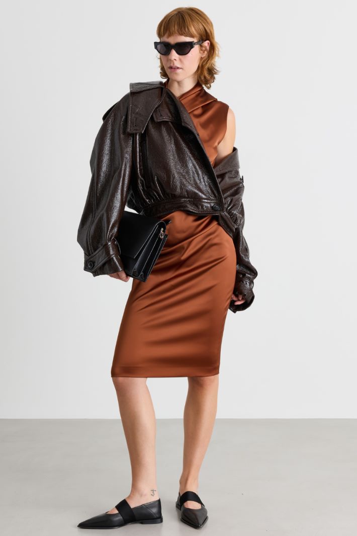 Stretch satin midi dress - BROWN - Intrend