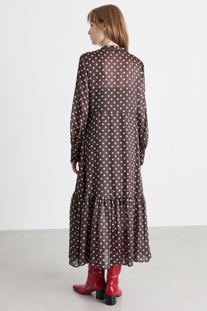 Polka-dot satin dress - BROWN - Intrend - 4