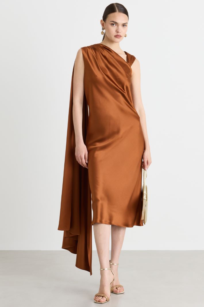 Cape-detail dress - BROWN - Intrend