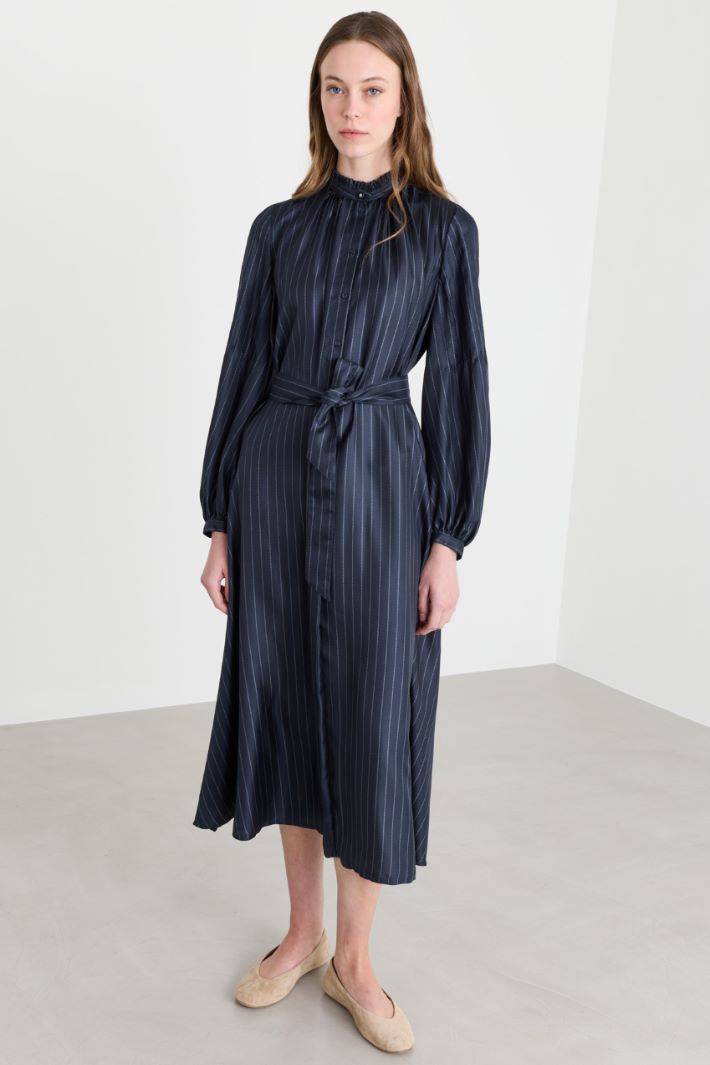 Long Balloon-Sleeve Shirt Dress - BLUE - Intrend - 2