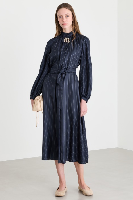 Long Balloon-Sleeve Shirt Dress - Intrend