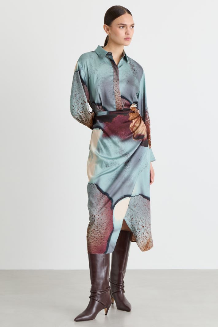Knot-detail twill dress - LIGHT BLUE - Intrend - 2