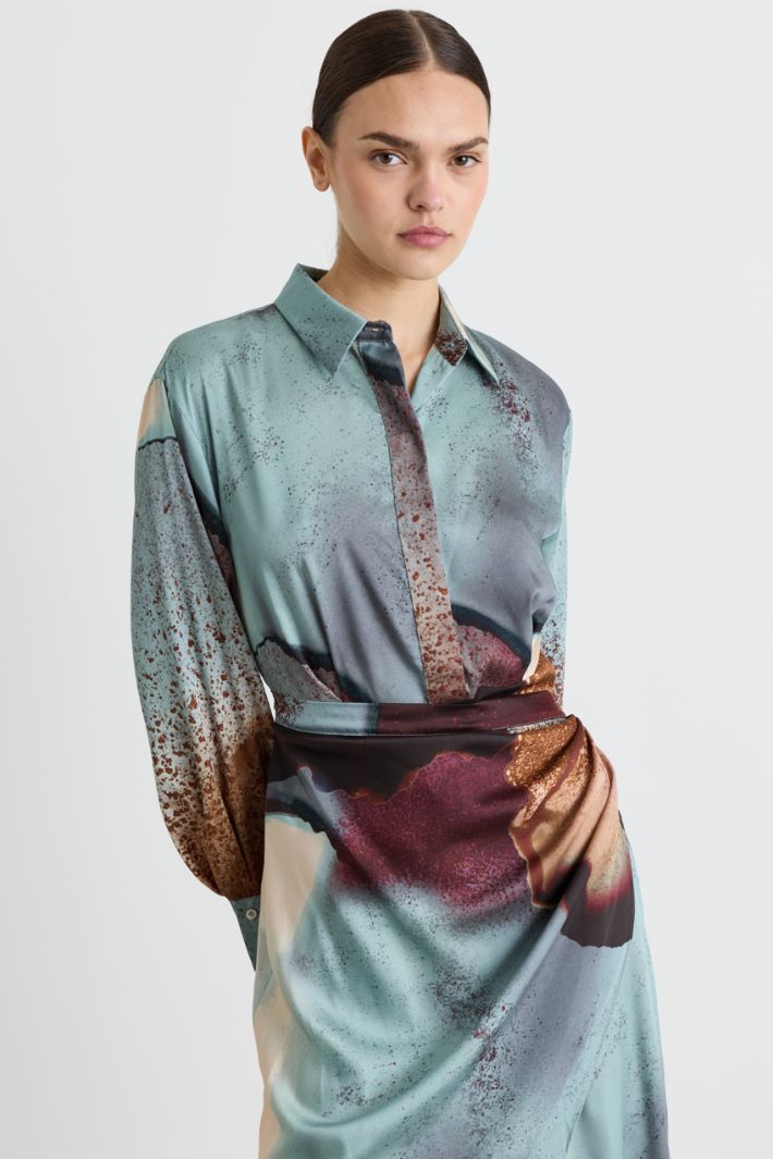 Knot-detail twill dress - LIGHT BLUE - Intrend - 3