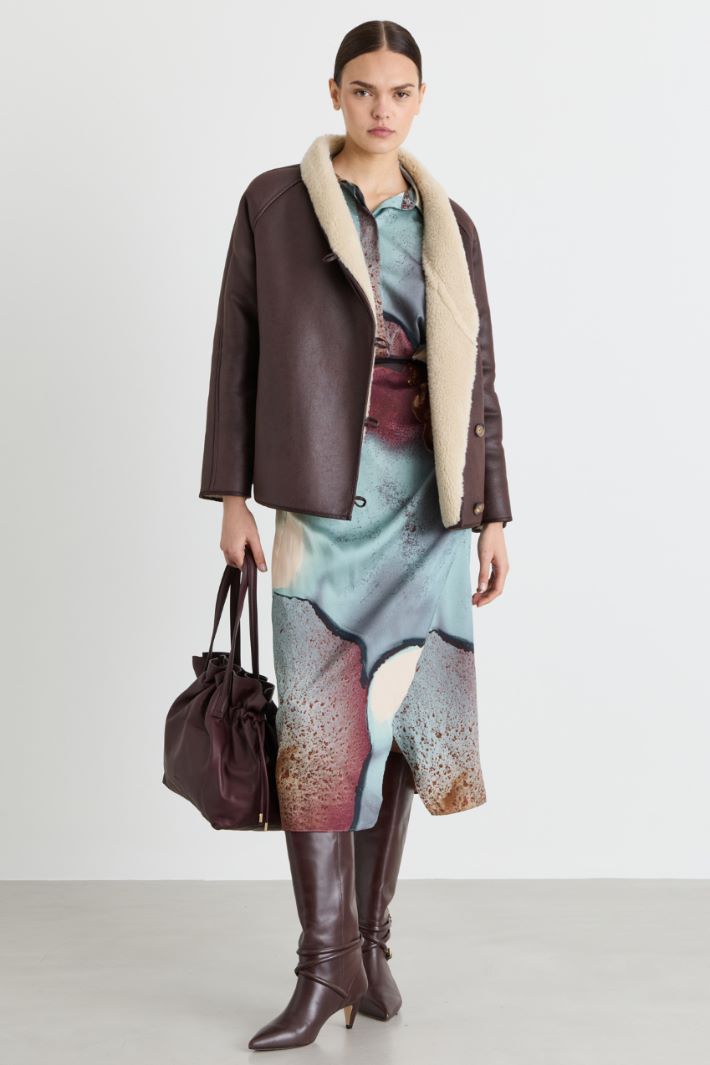 Knot-detail twill dress - LIGHT BLUE - Intrend